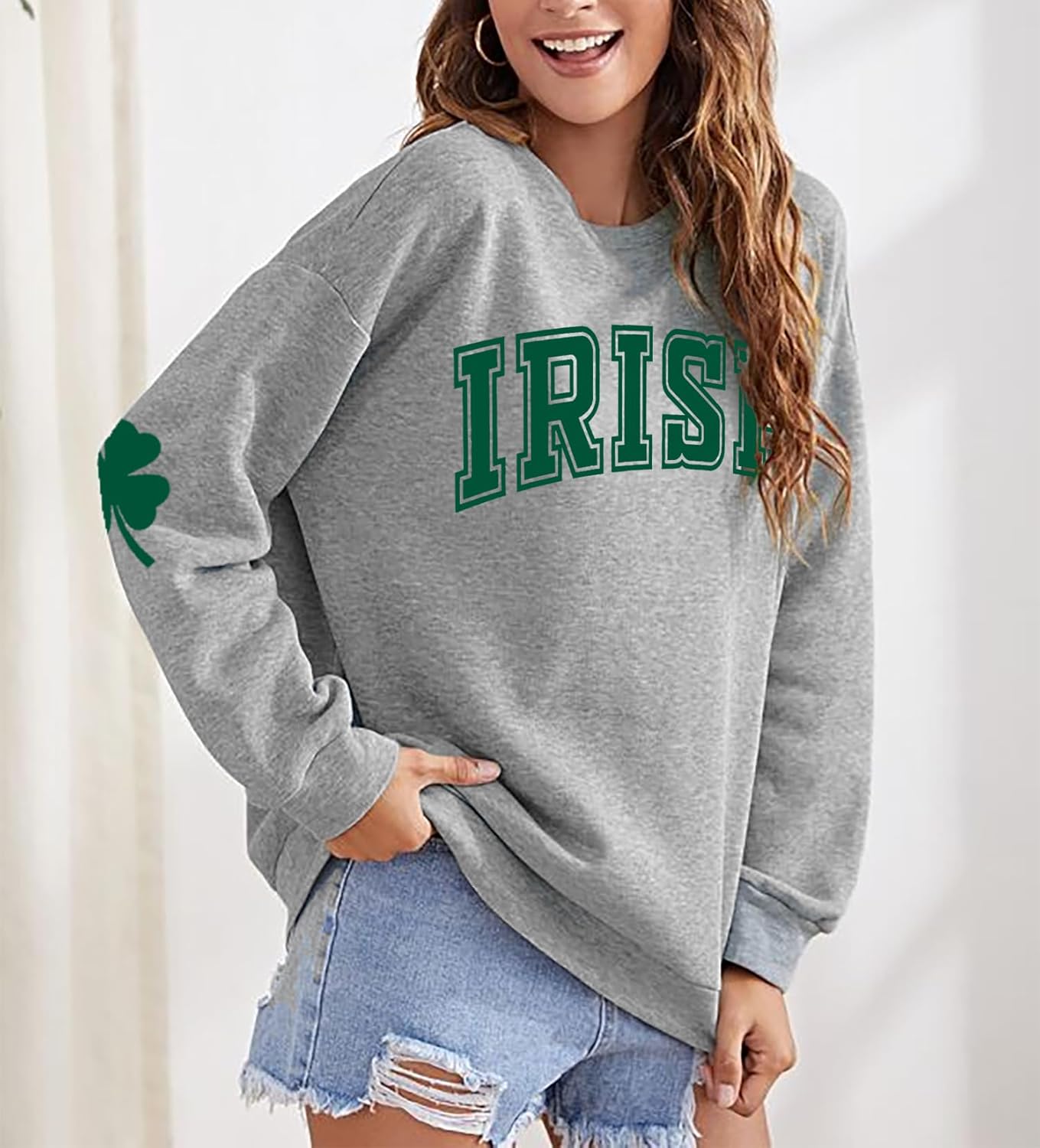 St. Patrick's Day Sweatshirt for Women Lucky Shamrock Long Sleeve Sweater Irish Clover Casual Graphic Pullover Tops - Image 3