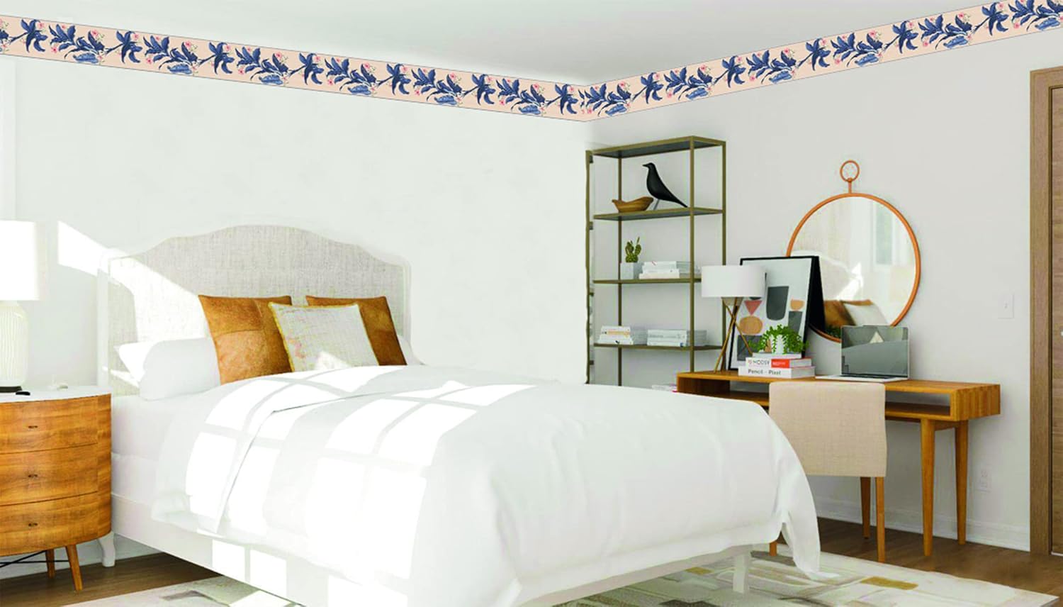 Dundee Deco Wallpaper Border Peel and Stick DDAZBD9105 Floral Purple Tan Flowers Wall Border Retro Design, 15 ft x 7 in (4.57m x 17.78cm), Self Adhesive