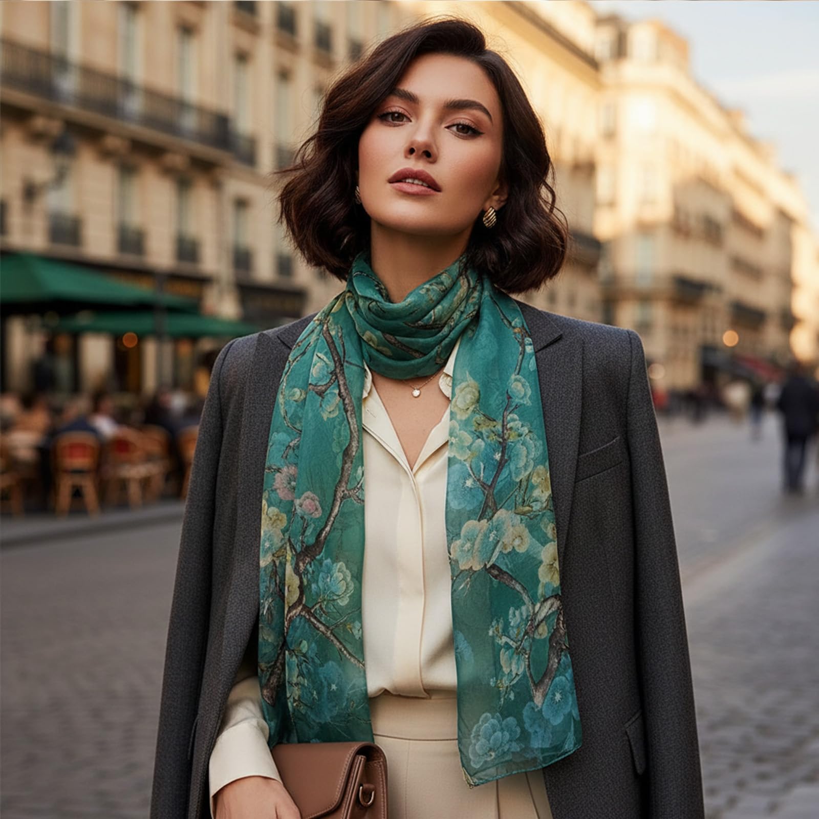 Szalik na szyję damski, szalik z szyfonu dla kobiet, elegancki i nowoczesny P-Anel, wielofunkcyjny etola, damski jedwabny pączek na lato jesień zimę przez cały rok, 160 x 50 cm