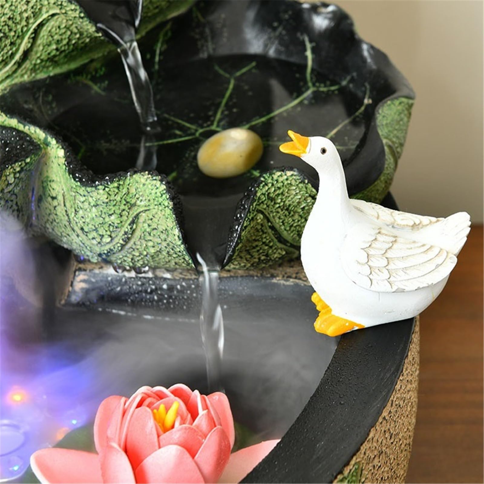 Fuente De Cascada para Interiores, Fuente De Agua De Sobremesa con Loto Chino Y Adornos Fluidos.