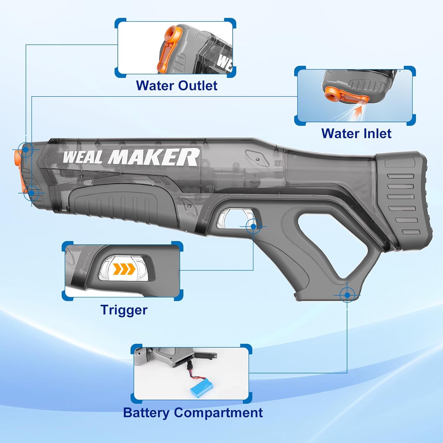 Fast Auto Suction Electric Water Gun,Full Auto 330+ Continuous Water Pistol Up to 28-32FT Range,Powerful Water Guns for Adults/Kids,IP67 Waterproof Squirt Guns (2 Batteries)