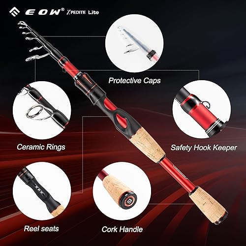 Miniatura 3 de EOW XPEDITE LITE Cañas de Pescar Telescópicas Portátiles y Combo, Cañas de Pesca de Spinning y Casting, Blanks de Caña de Carbono 24T, Punta de