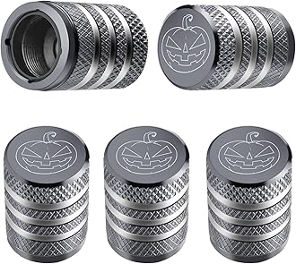Tire Valve Stem Cap Cover - (5 Pack) Tire Air Cap Metal with Plastic Liner Corrosion Resistant Leak-Proof Halloween Pumpkin Car Decoration Accessories Grey