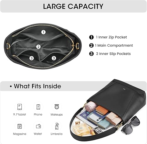 Miniatura 4 de Kattee Bolsos y bolsos de cuero, bolsos medianos para mujer, bandolera de cuero de grano superior con 2 correas