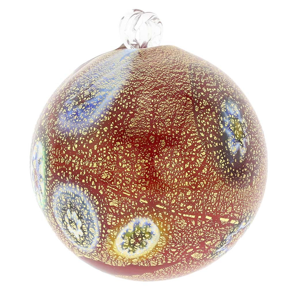 Glass Of VeniceMurano Medium Millefiori Christmas Ornament - Red Gold