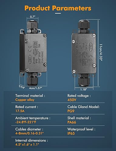 Miniatura 7 de LemonBest 2 piezas impermeables externas de 2 vías PG9 caja de conexiones eléctricas subterráneas, cables de cable de alimentación, protección del