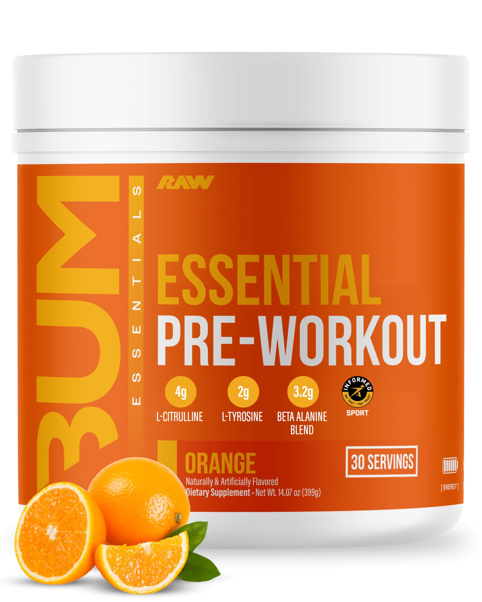 Essential Pre-Workout Powder (Orange) - Chris Bumstead Sports Nutrition Supplement for Men & Women - Preworkout Energy Powder with Caffeine, L-Citrulline, L-Tyrosine, & Beta Alanine Blend