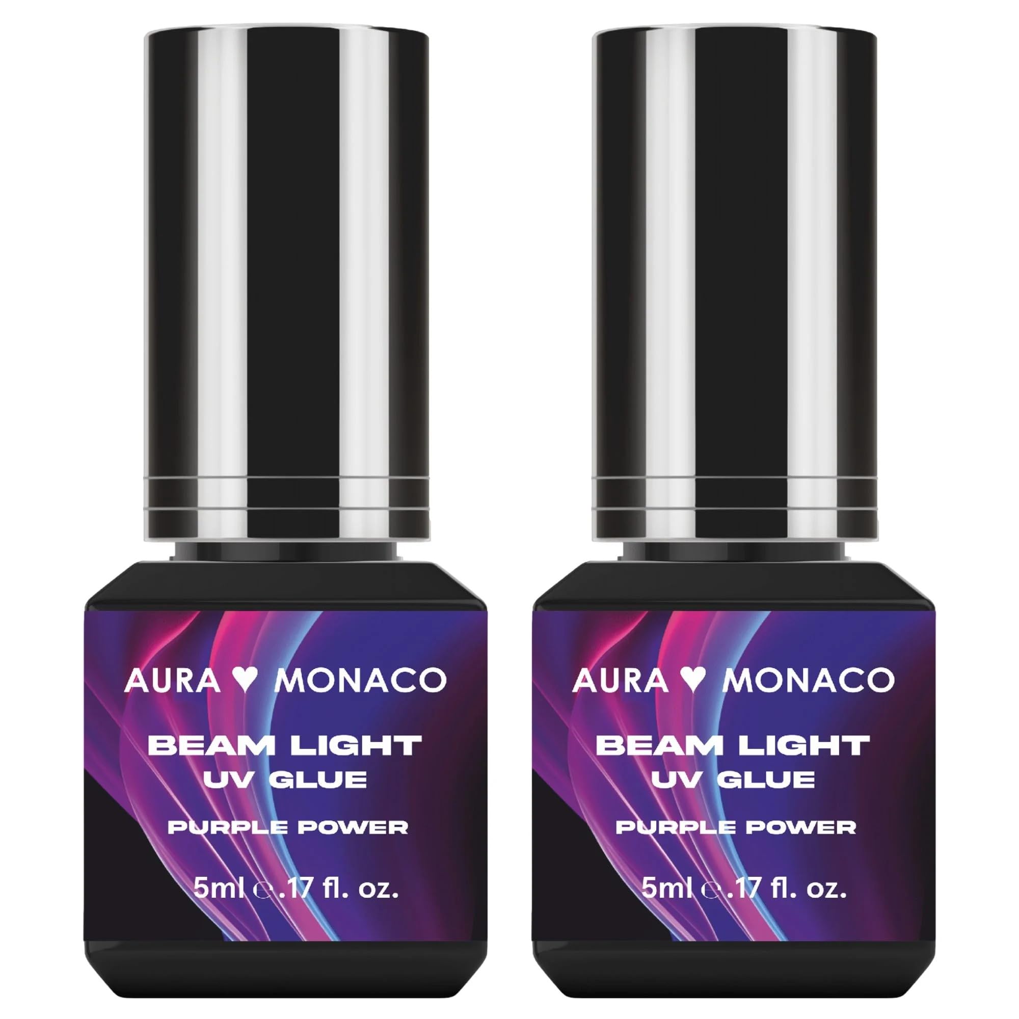 BEAMLIGHT LASHES | Beam Light UV Wimpernkleber Purple Power – 2× 5 ml Lash Glue Set, 0.5 Sek. Trocknung, violett sichtbar dosierbar, nicht sichtbar auf Wimpern, klimastabil, für UV-Systeme