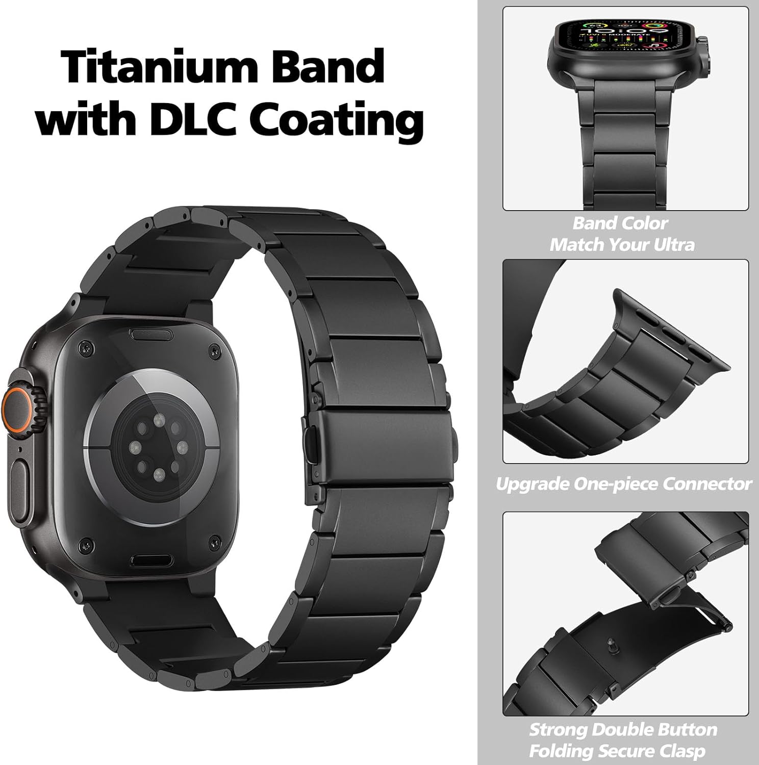 HITZEE Titanium Ultra Band Compatible with Apple Watch Band 49/46(S11/10)/45/44/42, Lightweight Titanium Band with Folden Clasp for Men for iWatch Ultra 3/2/1 SE 3-1 Series 11 10 9 8 7 6-1, Black