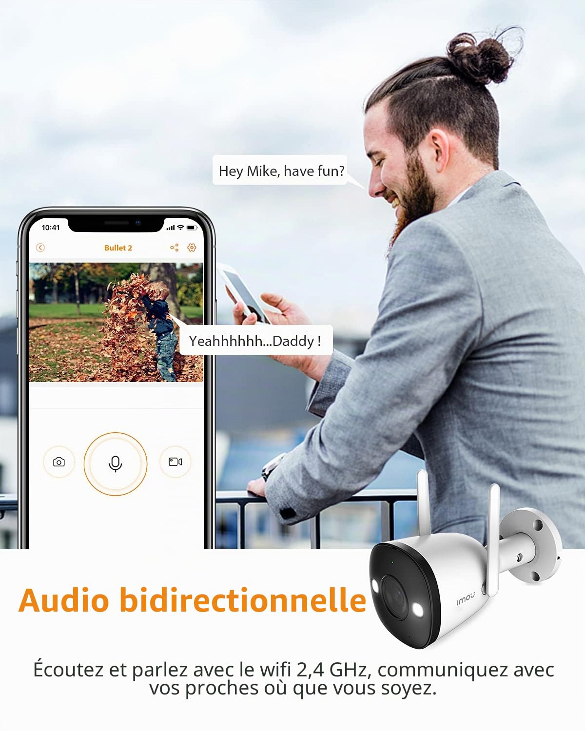 Imou Caméra de Surveillance WiFi Extérieure, 1080P Caméra IP WiFi Extérieure Étanche IP67 avec Vision Nocturne Couleur de 30m, Détection de Mouvement AI, Compatible avec Alexa Google Home (Bullet 2)