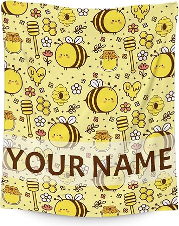 Personalized Bee Blanket Gifts, 30"x40" Cute Throw for Women Girls, Soft Cozy Warm Flannel Blanket for Sofa Bed