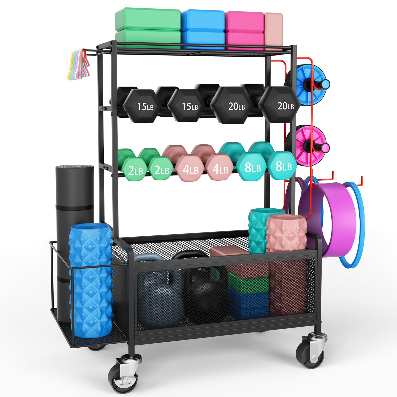 Photo 1 of Dunatou Dumbbell Rack Home Gym Rolling Storage Rack - Black, 15.55x24x38