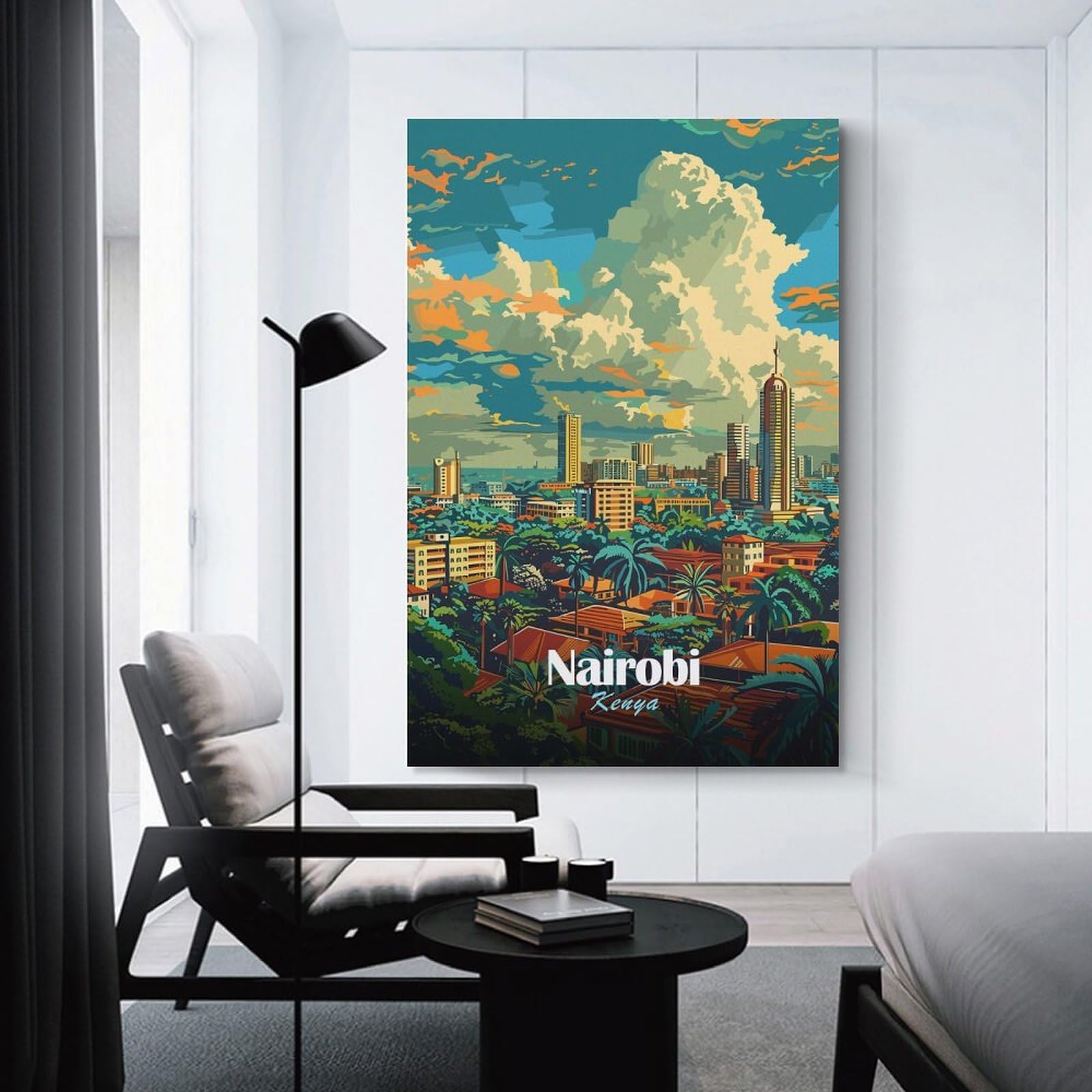 Junmoney Nairobi Skyline Illustration Room Decor Wall Art 16x24inch(40x60cm), for Entrance Spaces, Stair Walls Or Halls, A Neat Decor Update for Hallways