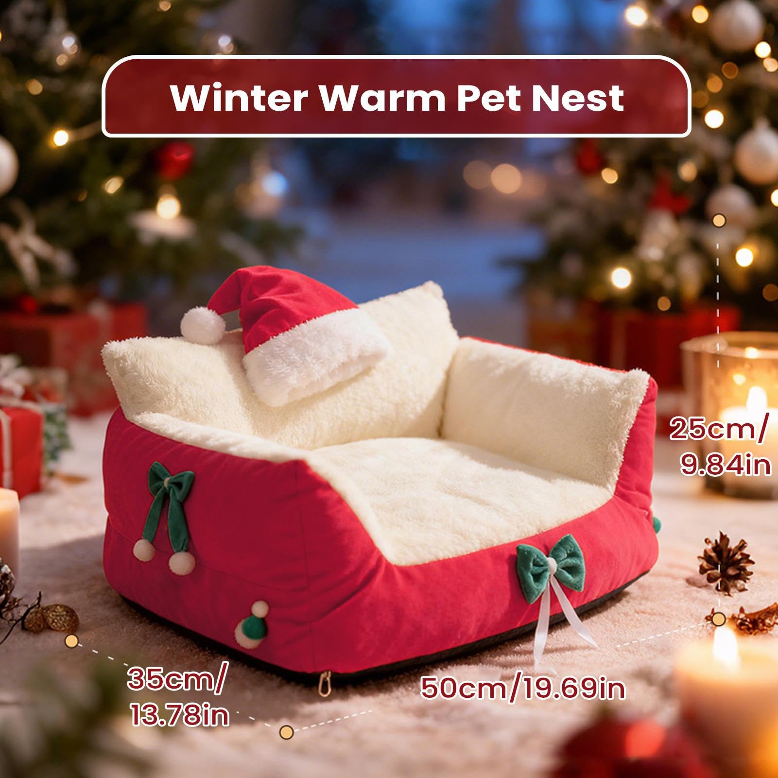 Cuccia per cani generica, invernale per , design natalizio, accogliente per animali domestici, per cuccioli e animali da compagnia, soggiorno, camera da , balcone e appartamento