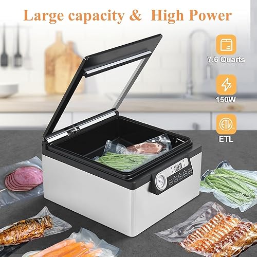 Miniatura 6 de Finderomend Sellador al vacío de cámara de 12 pulgadas, sellador al vacío comercial con función de adobo, sellador de cámara al vacío secohúmedo