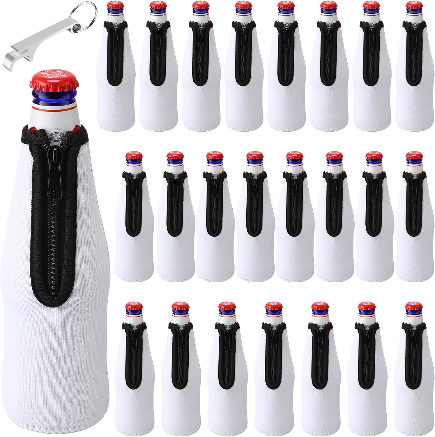 24 Pcs Beer Bottle Cooler Sleeves Zip up Bottle Jackets 12