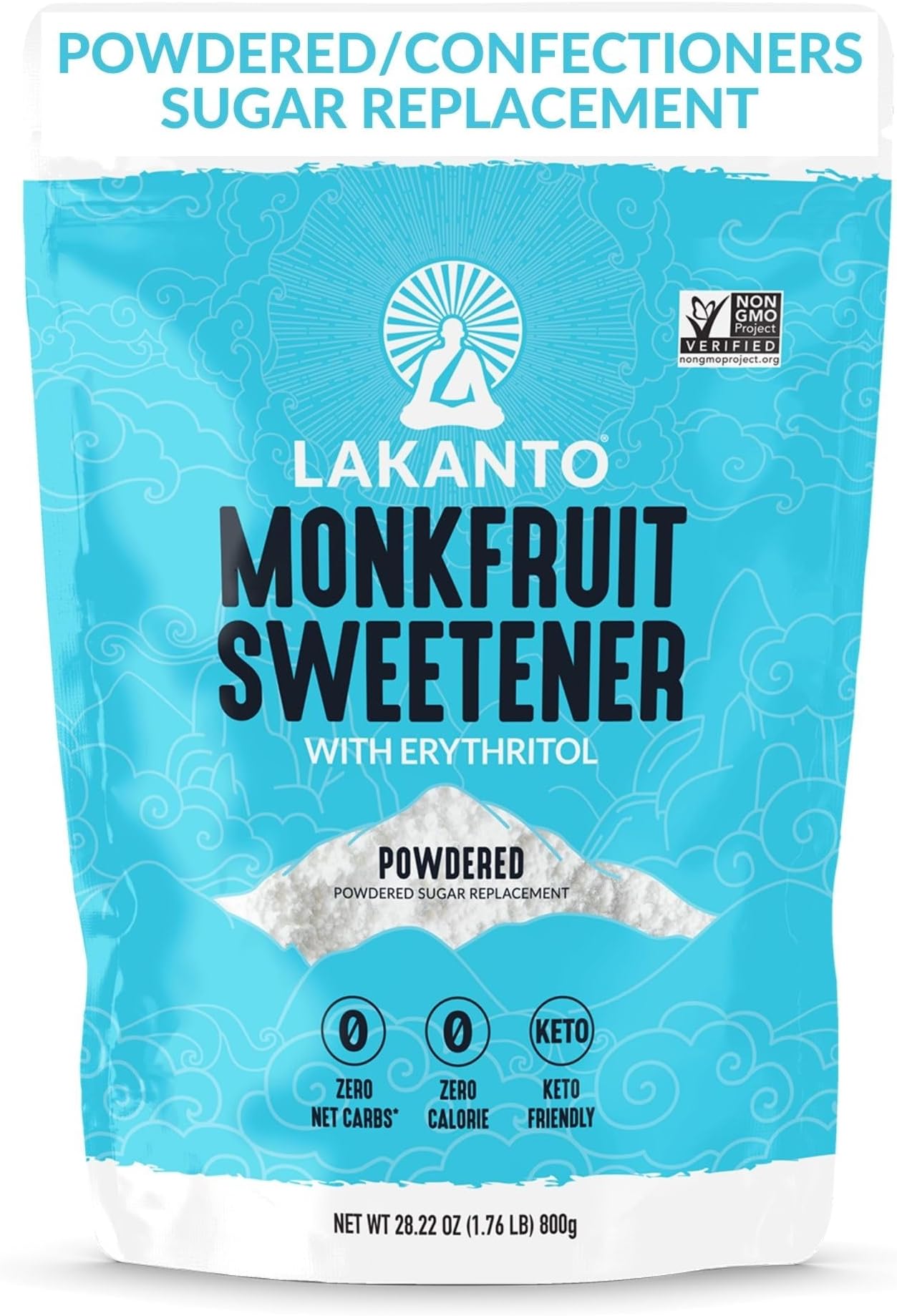 Lakanto Powdered Monk Fruit Sweetener with Erythritol - Confectioners Sugar Substitute, Frosting, Icing, Zero Calorie, Keto Diet Friendly, Baking, Extract, Sugar Replacement (Powdered - 1.76 lb)
