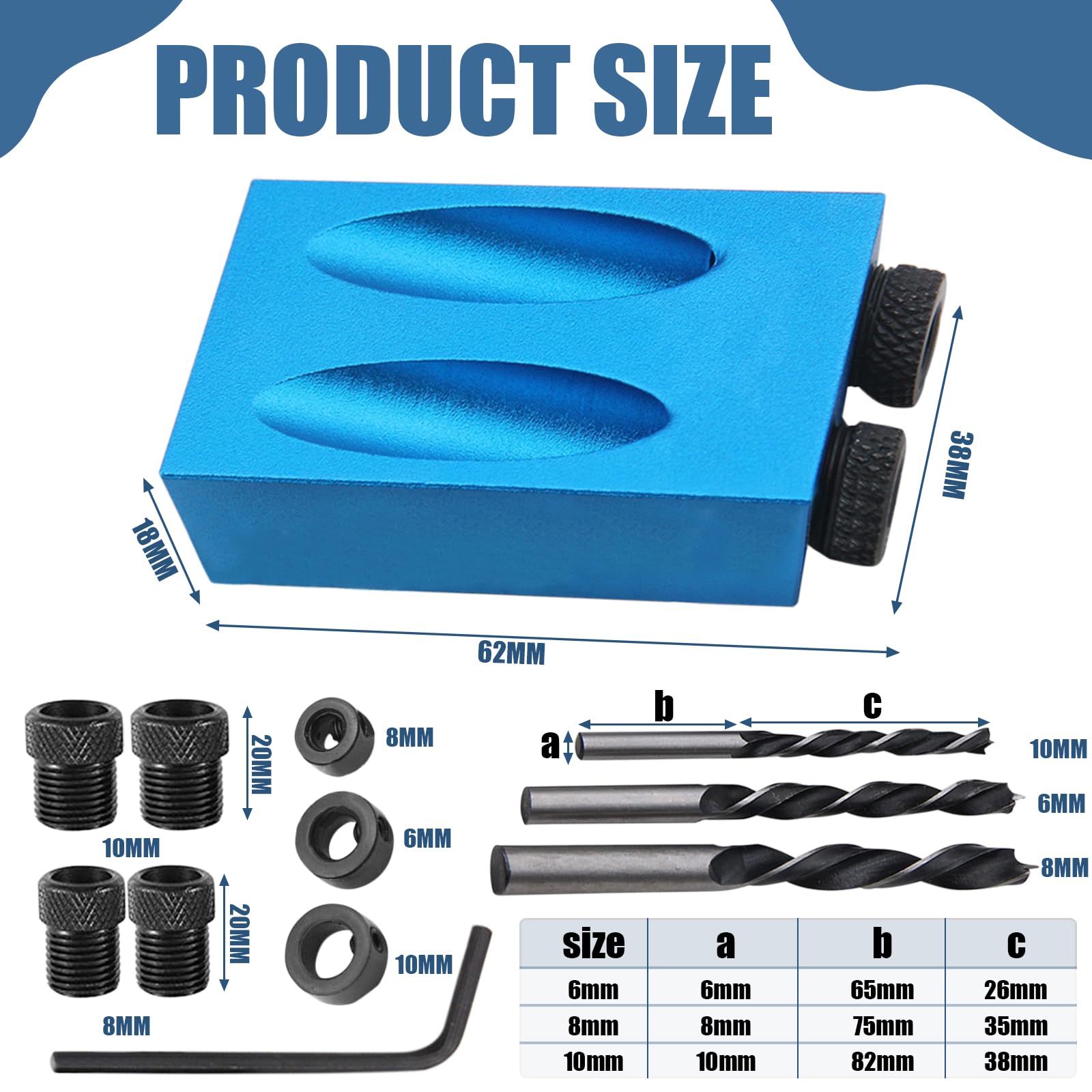 14Pcs Woodworking Tools Joint Angle Tool Carpentry Locator, 15 Pocket Hole & Dowel Drill Joinery Kit 6/8/10mm, Inclined Hole Fixture DIY Carpentry Drill Guide, Pocket Hole Jig Kit - Image 2