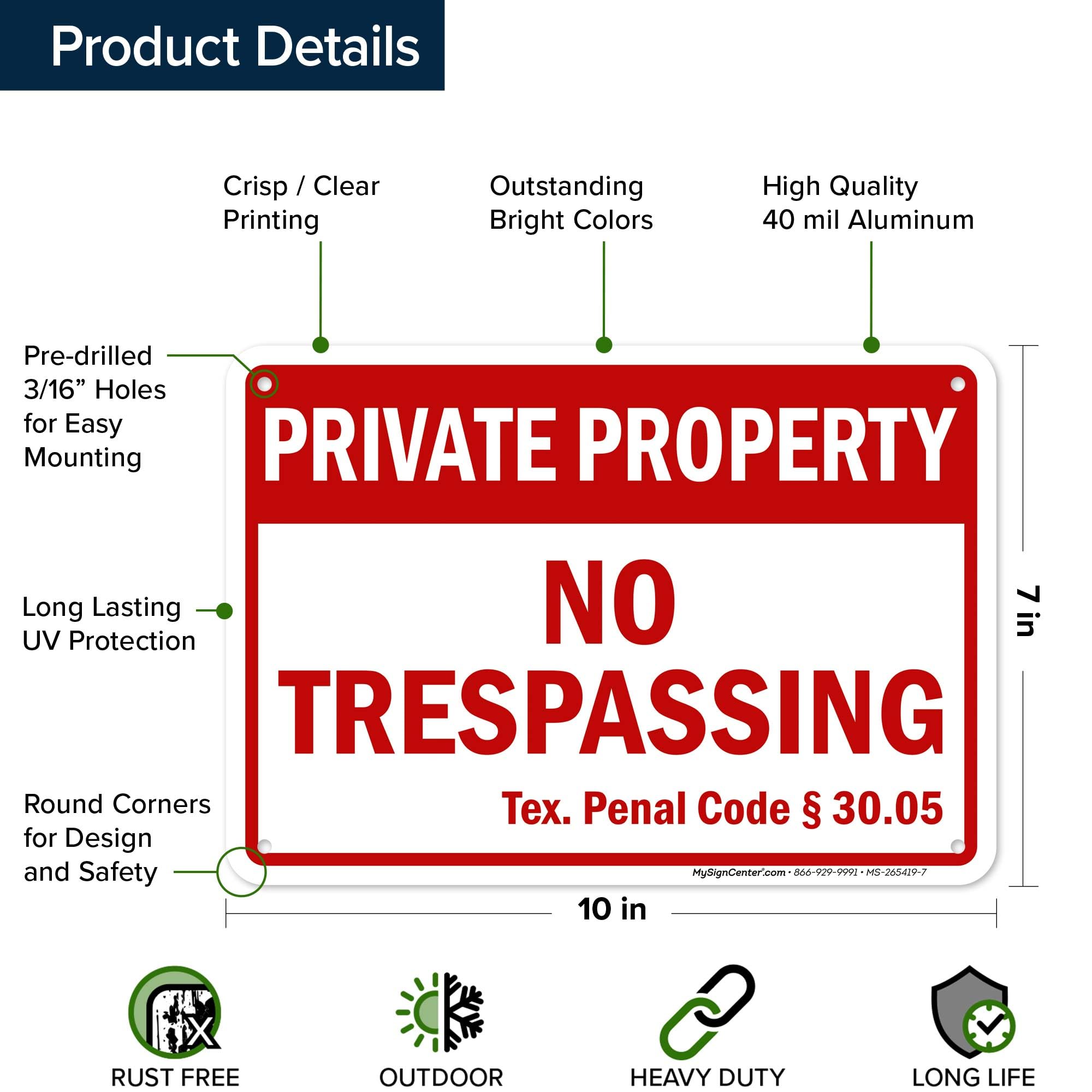 Private Property Panneau « No Trespassing » En Aluminium .040, Résistant à La Décoloration, 30,5 X 30,5 Cm, Anti-rouille, Fabriqué Aux États-Unis Sigo Signs