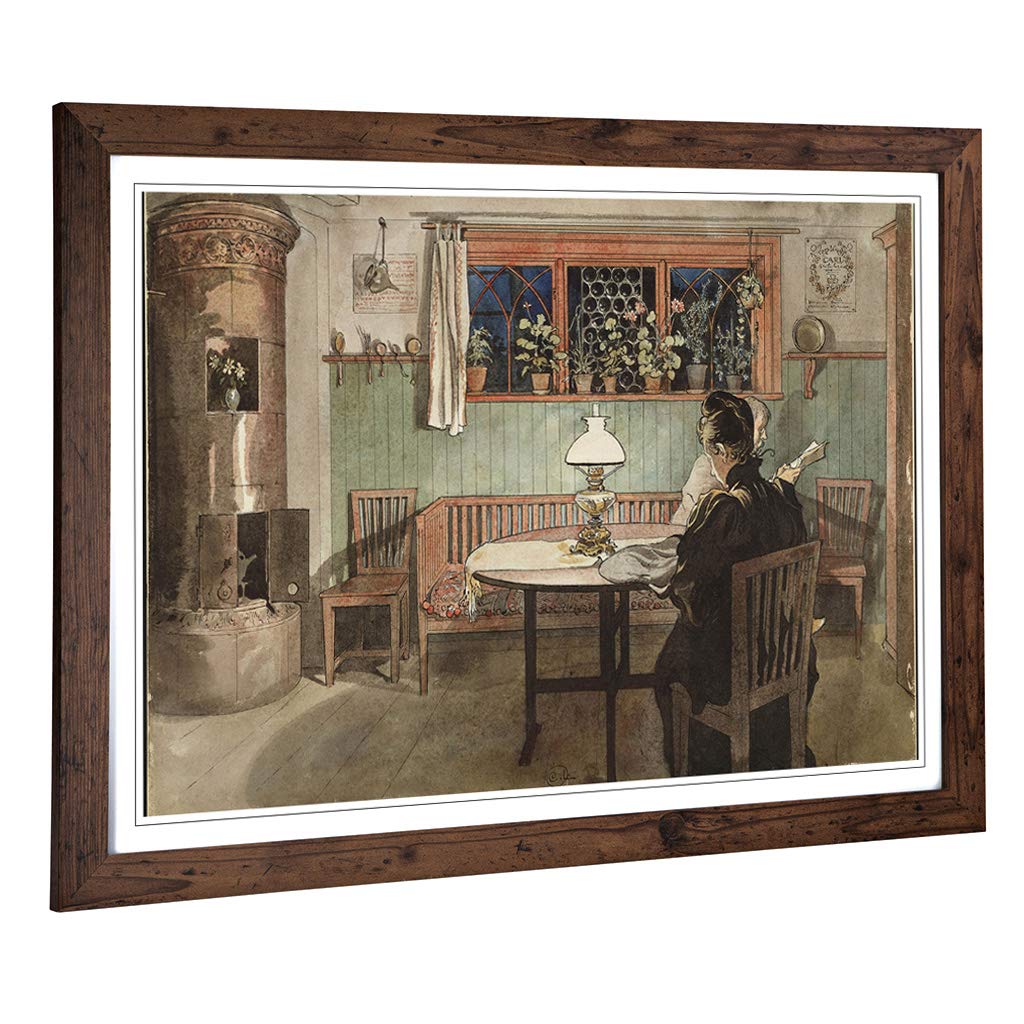 Big Box Art Framed Print of Carl Larsson When The Children Have Gone to Bed Design | Wall Art Picture| Home Decor for Kitchen, Living Room, Bedroom, Hallway, Walnut, A2 / 24.5x18 Inch / 62x45cm