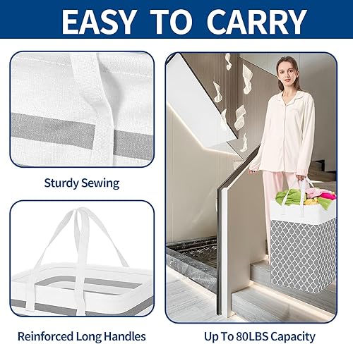 Miniatura 6 de 2-Pack Collapsible Laundry Basket, Terfik Waterproof Dirty Clothes Laundry Hamper, Durable Foldable Laundry Basket for Blanket, 75L Large Laundry