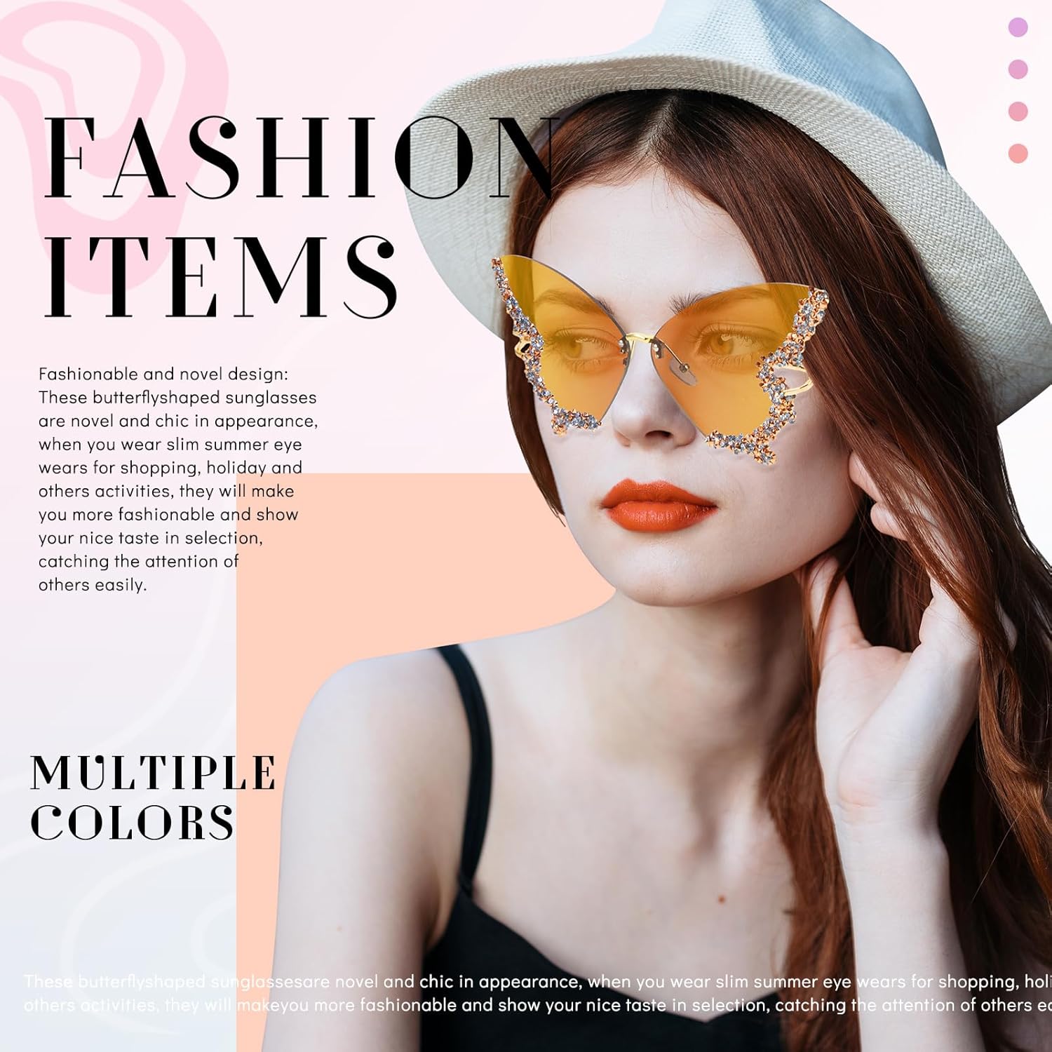 Xuhal 4 Pairs Rimless Butterfly Sunglasses Rhinestone Bling Sun Glasses Trend Gradient Butterfly Shaped Sunglasses for Women - Image 5