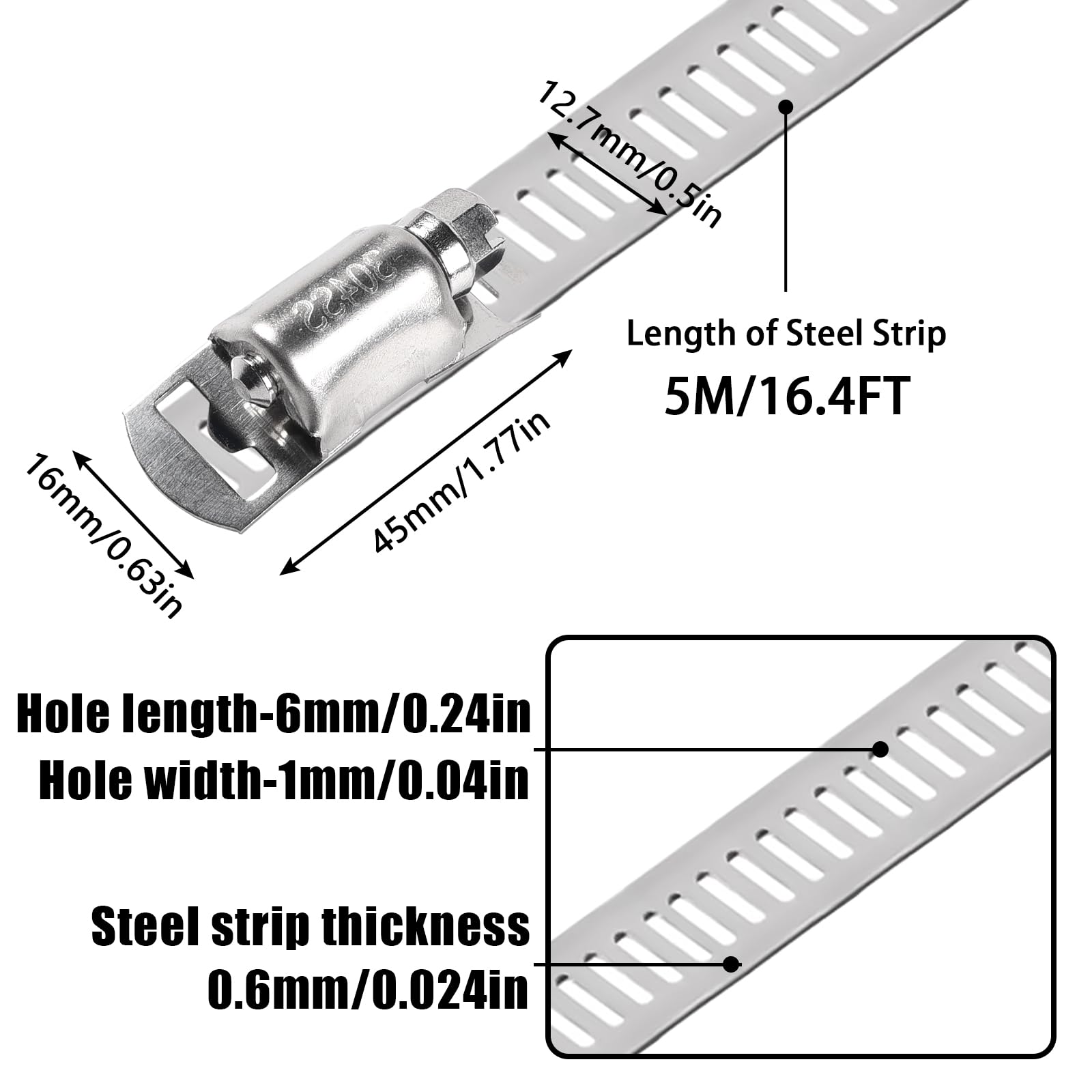 Rouleau Collier De Serrage Inox 304 – 5 M + 12 Pinces – Réglable Tuyau Eau Gaz Auto