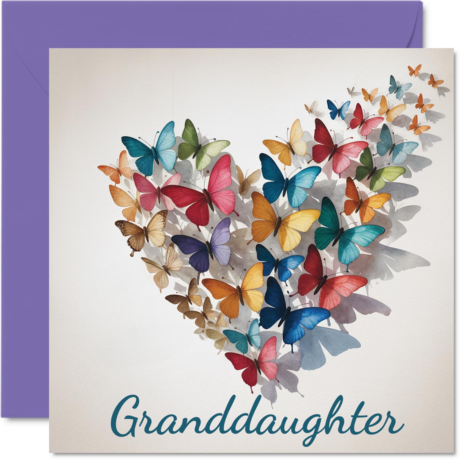 Granddaughter Birthday Card - Elegant Butterfly Heart - Happy Birthday Card for Granddaughter from Grandad Grandma, 145mm Beautiful Sentimental Bday Greeting Cards