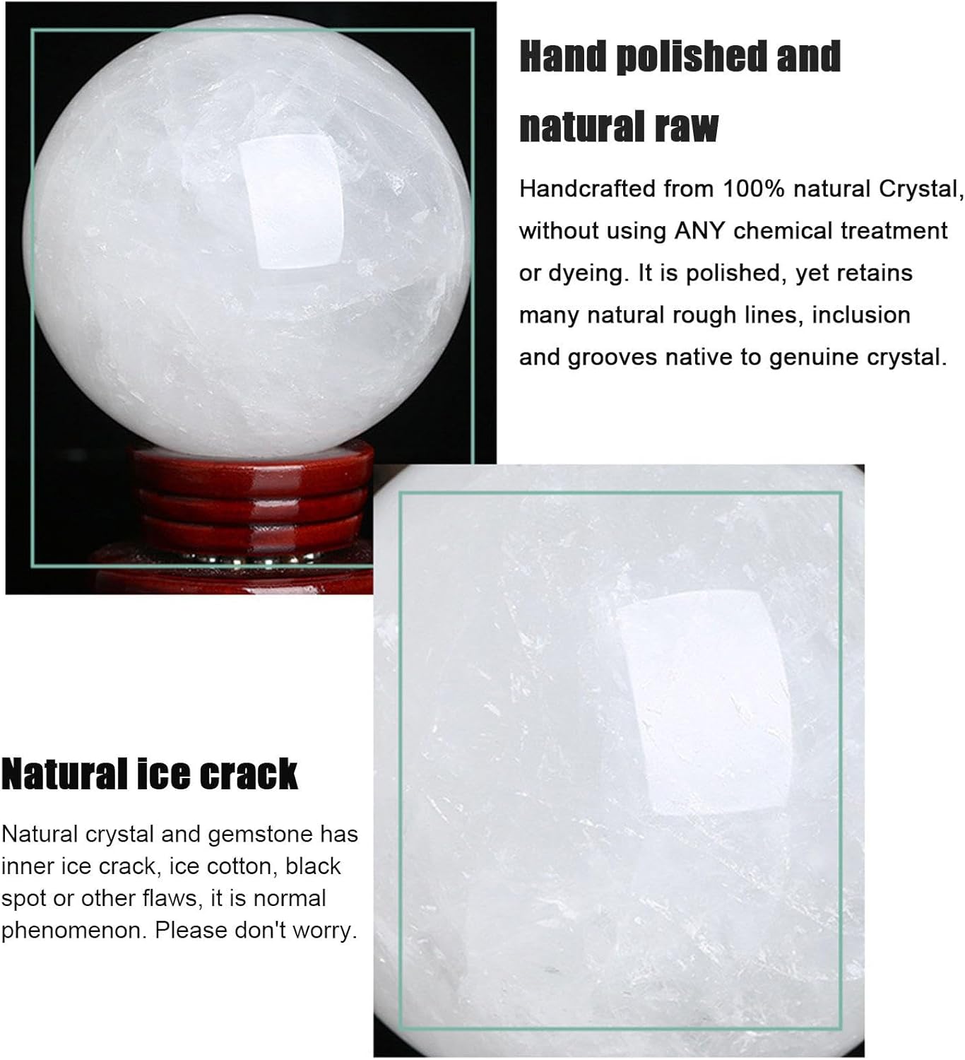 White Quartz Crystal Ball Crystal Sphere Crystal Ball with Stand for Lucky Wealth Protect The House Home Decor Feng Shui Ornament,90mm