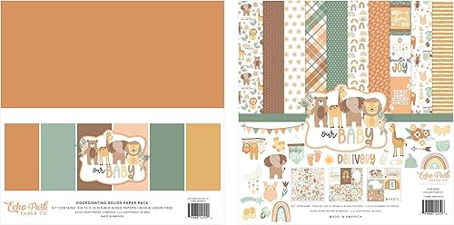 Paquete de colección de papel Echo Park: Nuestro kit de colección Baby 12 x 12 + Our Baby 12" x 12" Paquete de papel sólido