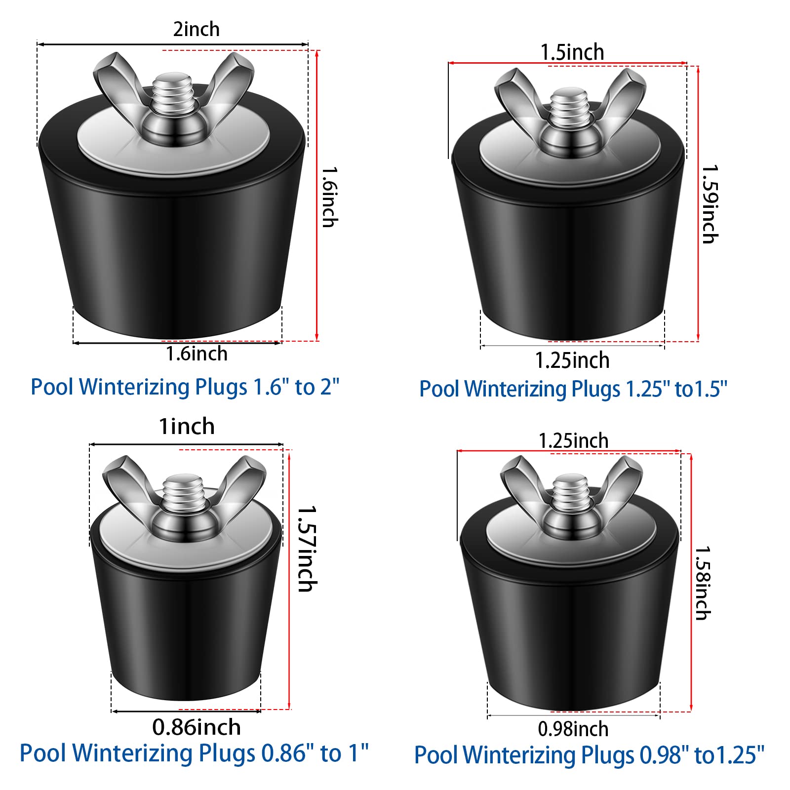 Above Ground Pool Return Plug Winter Pool Cover Plugs 4-Pack Rubber ...