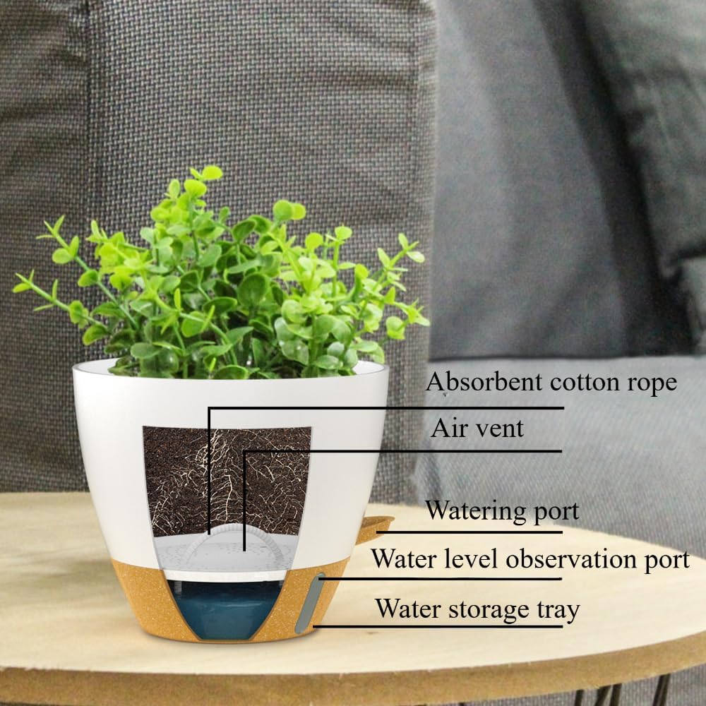 2 Pcs Self-Watering Planters for Indoor & Outdoor Use - Large Plastic Pots with Built-in Drainage, Water Level Indicator, Deep Reservoir | Modern Decorative Design for Plants(Black,12inch)
