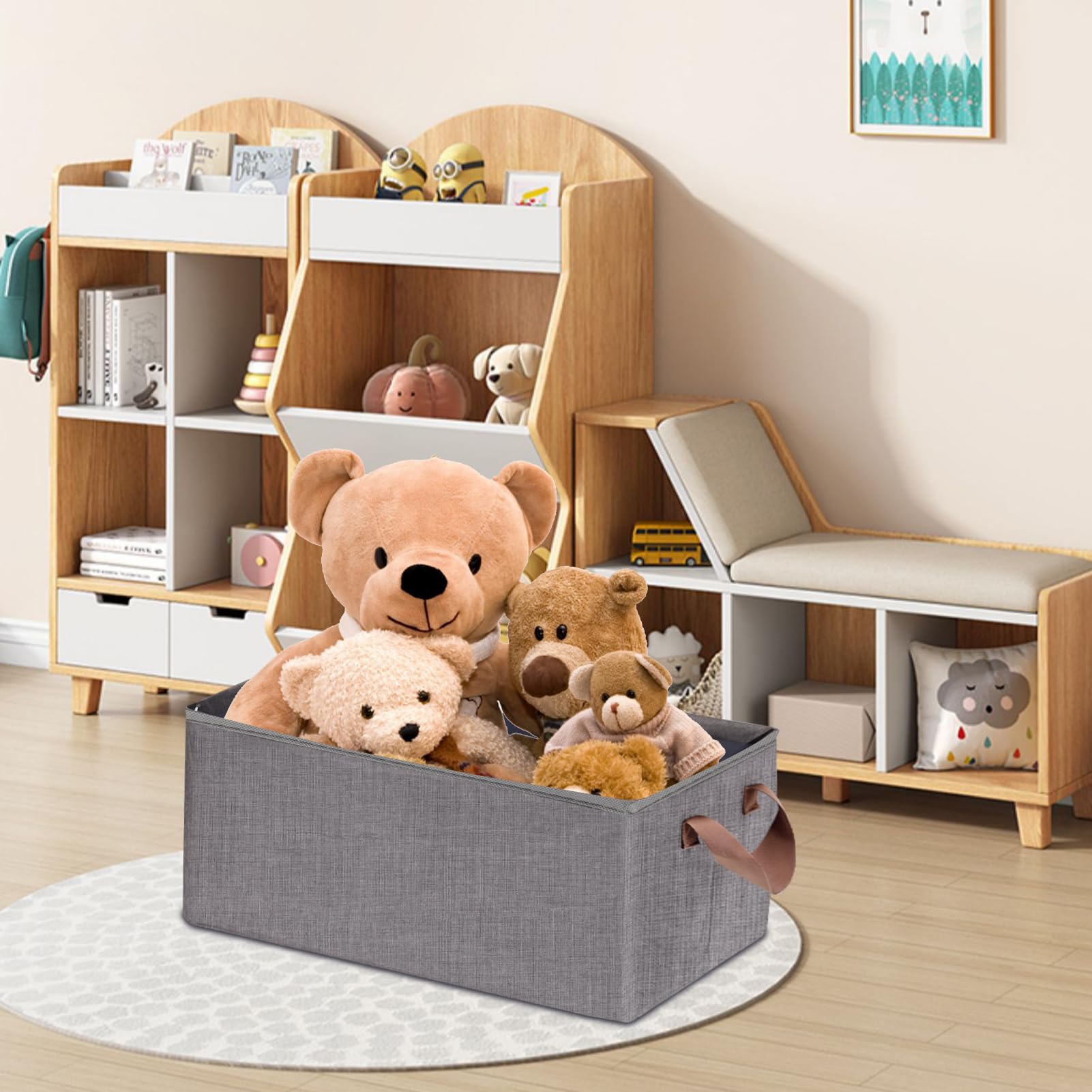 SNWDN Extra große, faltbare Aufbewahrungsbehälter für Kleidung mit Griffen, faltbare rechteckige Körbe für Schrank, Stoffbehälter, Boxen für die Organisation von Regalen, Schlafzimmer, Grau, 3 Stück
