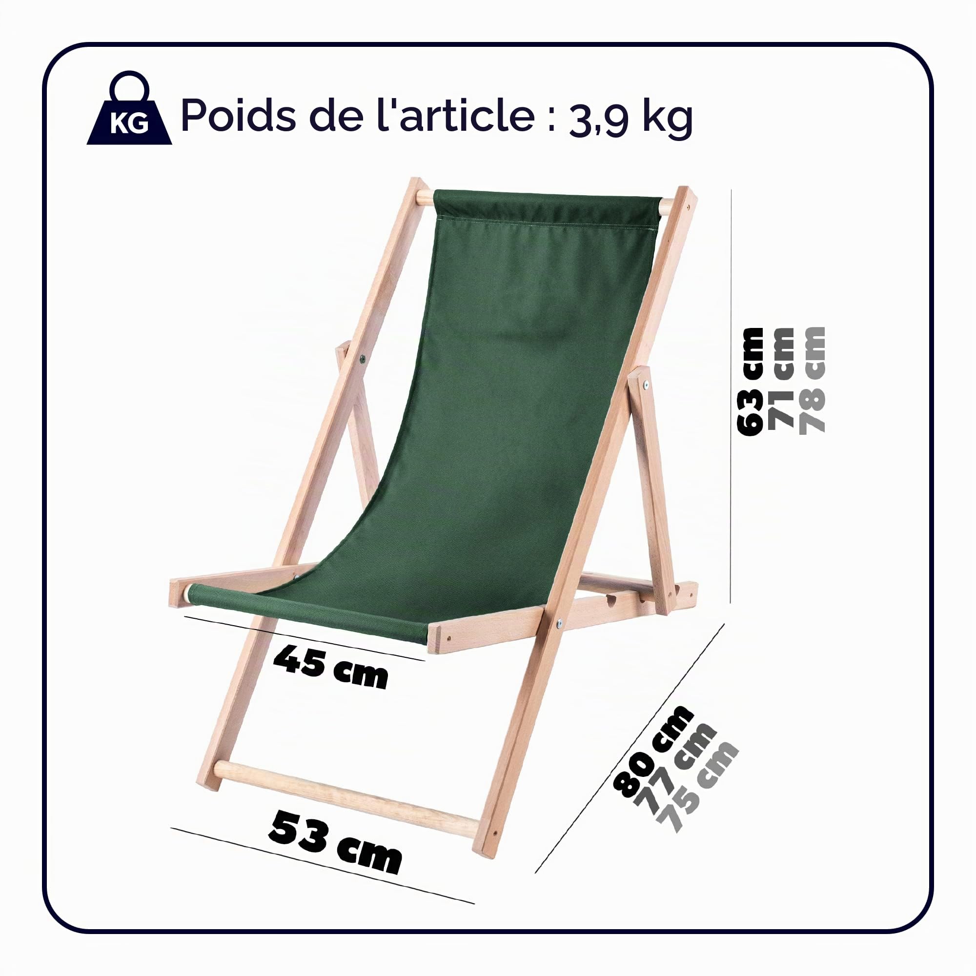 KADAX Chaise Longue Pliable en Bois pour se Détendre Confortablement à la Plage, sur Le Balcon ou dans Le Jardin, Transat Pliant d'Extérieur (Vert Foncé)