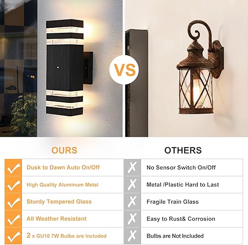 Miniatura 4 de Iluminación exterior del anochecer al amanecer, paquete de 2 luces de porche para exteriores, lámparas de pared para patio, impermeables, 3000 K,