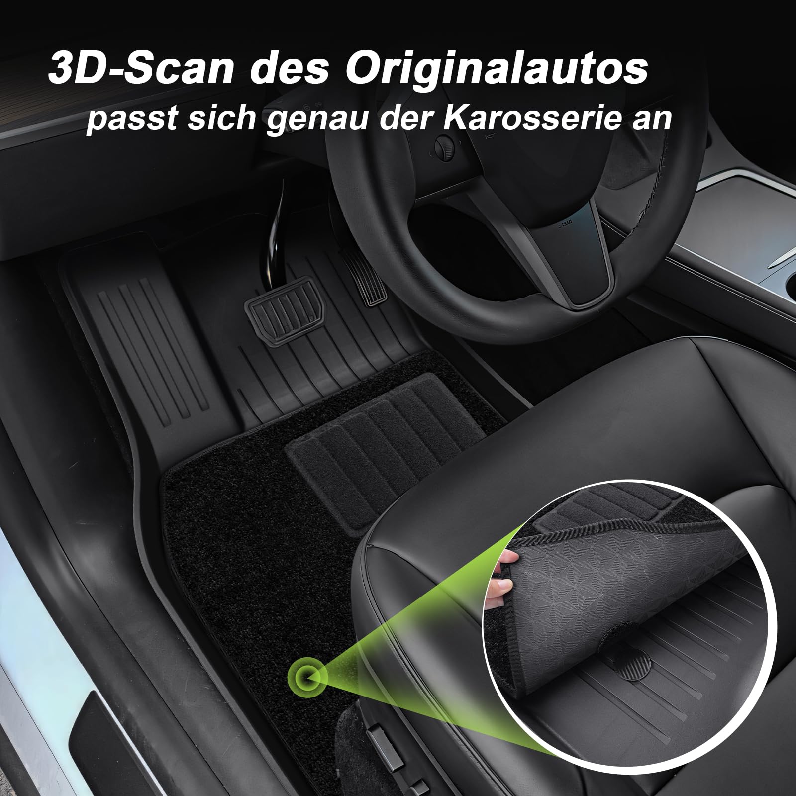 ECOZEN Tappetini Abitacolo per Tesla Model Y 2021-2024 Tappetini in TPE gomma con coperta di velluto, antiscivolo, impermeabile, battitacco in gomma rinforzato, bottoni di fissaggio, accessori Model Y