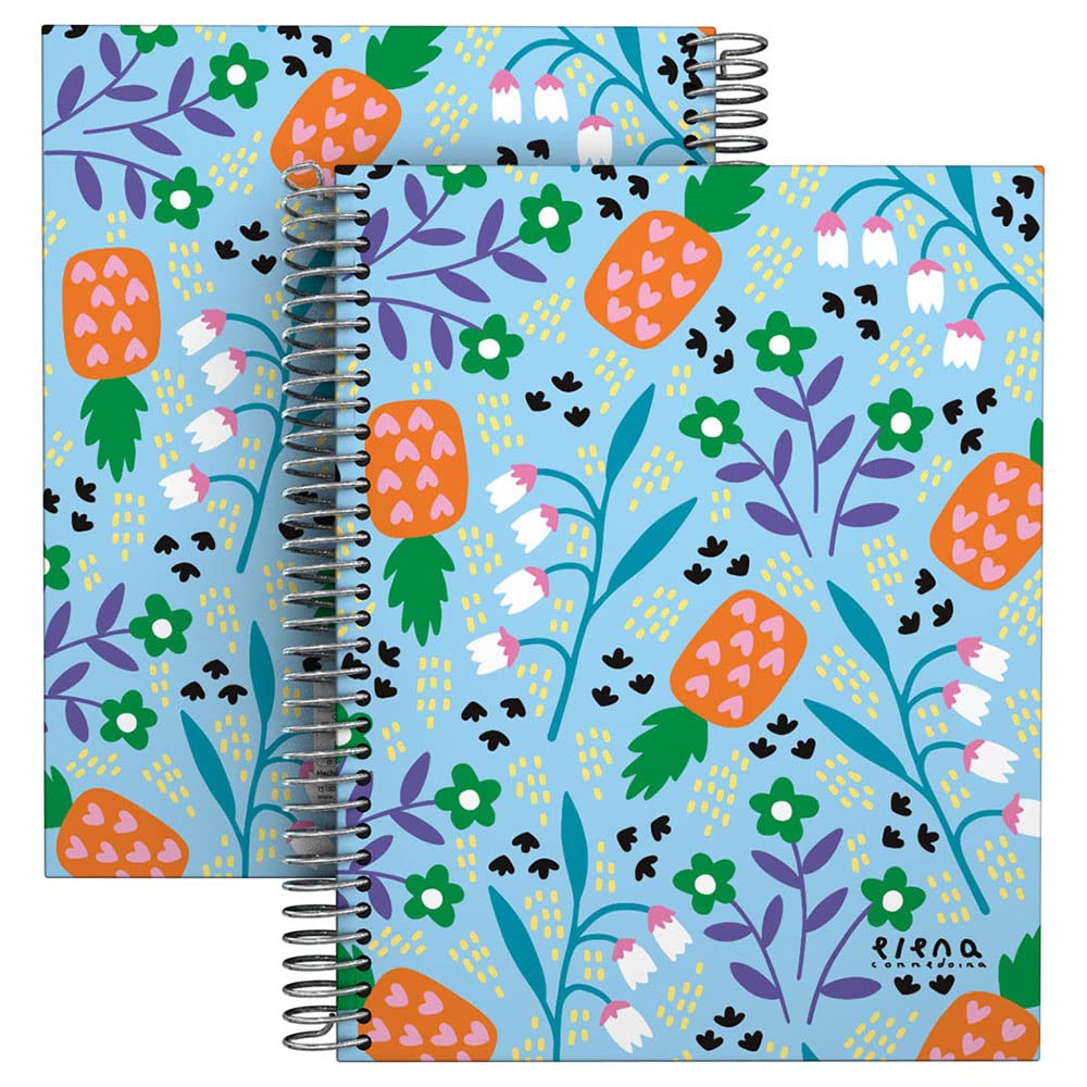 Grafoplás 16512642. Cuaderno A5, Espiral, Cuadrículado 5x5, Tapa Dura, Flower, Elena Corredoira
