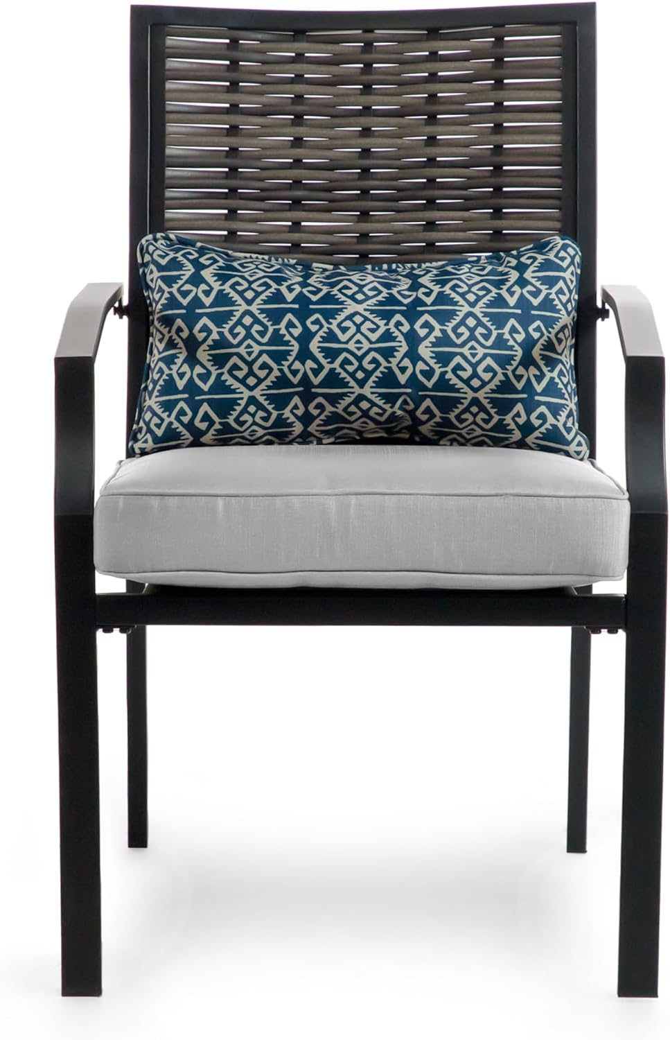Greemotion USA Sinta 2-Piece Outdoor Metal Dining Chairs Set with Armrest Cushions Accent Pillow Patio Seating for Deck, Backyard, Lawn, Garden, Black and Gray