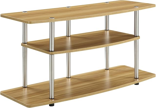 Convenience Concepts 3-Tier Wide TV Stand, Stainless Steel, Light Oak