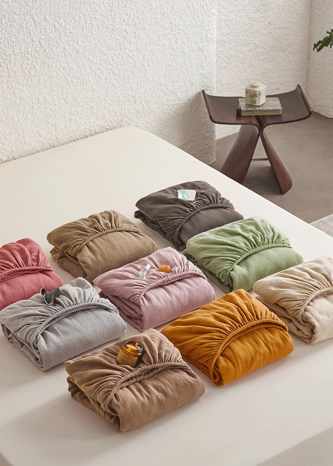 Premium Spannbettlaken Bettlaken Spannbetttuch Doppelte Gaze aus Baumwolle in 7 Größen und 9 Farben(Milk Tea,120x200+30cm)