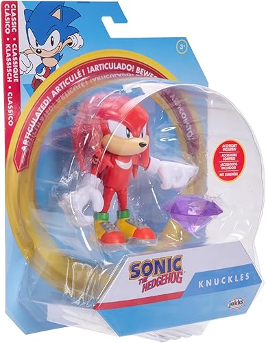 Miniatura 8 de Sonic the Hedgehog Figura de acción Knuckles de 4 pulgadas con accesorio de esmeralda del caos morado. A partir de 3 años (con licencia oficial de