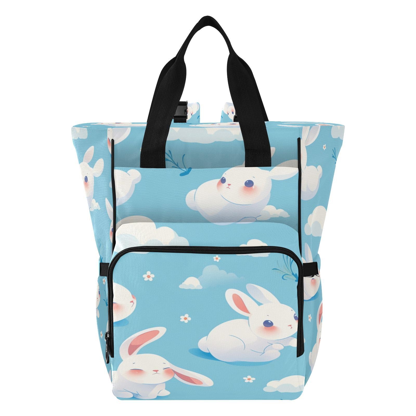 Lindo Conejo Blanco Bolsa de Pañales Mochila de Viaje Gran Capacidad Bolsas para Mamá Papá Mujeres Niñas