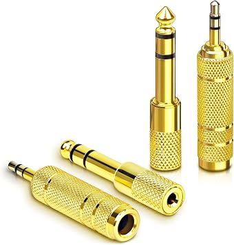 4-Pack Headphone Adapter SetGold Plated, 1/8 3.5mm and 1/4 6.35mm Adapter StereoTRS, Audio Jack Converter for Guitar, Amp, Studio, Zero Signal Loss