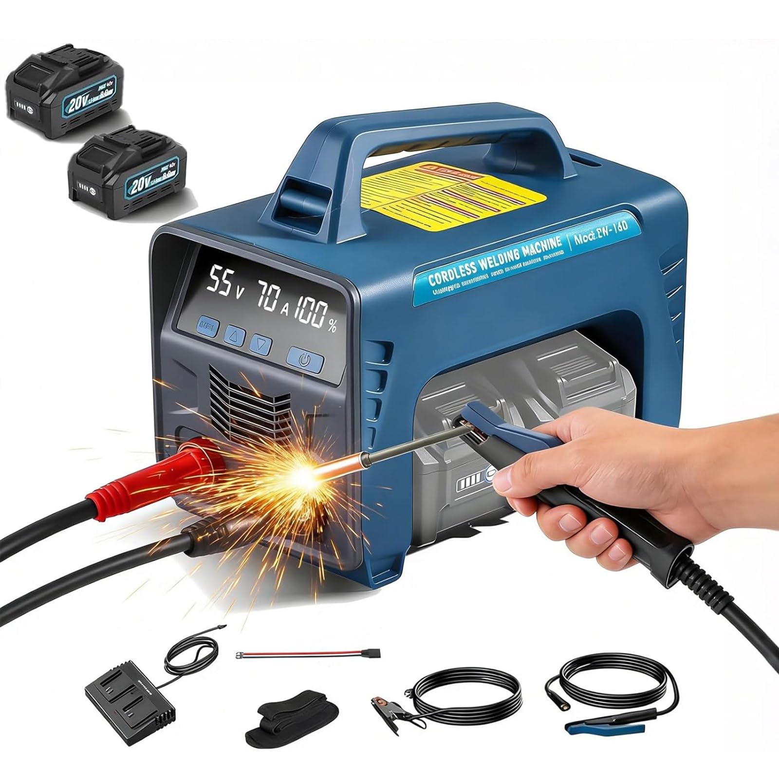 Soldador Hilo Continuo Sin Gas, Portátil Máquina de Soldar MMA con Soldadora MIG, Pantalla LED, Bacchetta per Saldatura de 2.0mm-4.0mm Two-Battery