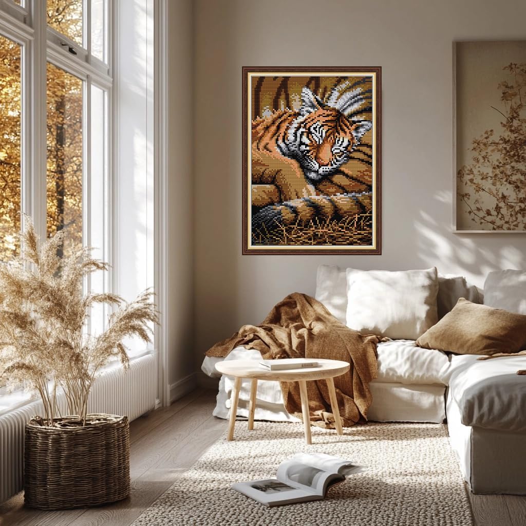 CROSSDECOR Stamped Cross Stitch Kits,Animals Counted Cross-Stitch Needlepoint Kits for Beginners,Embroidery Kit Arts and Crafts for Home Wall Decor Gifts-Tiger Baby 21×29CM