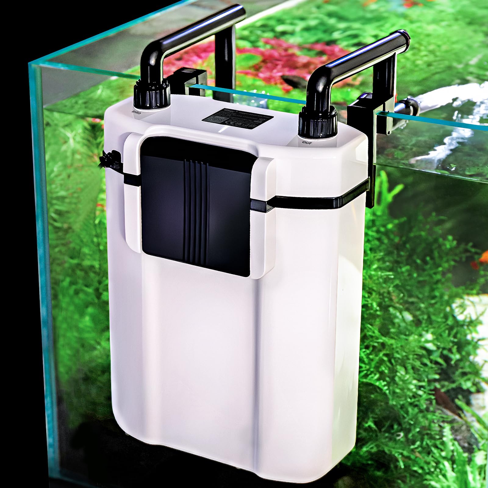 hygger Filtro per acquario da appendere sul retro, flusso regolabile, silenzioso, con schiumarola, 3 ugelli di uscita, spugne filtranti e sfere in ceramica (7 W, ≤ 10 galloni)