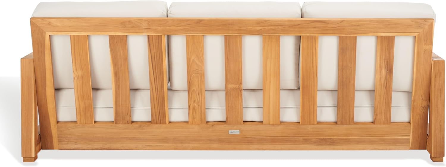 SAFAVIEH Couture Outdoor Collection Montford Beige 3-Seat Bench Casing Upholstery Removable Cover Fabric