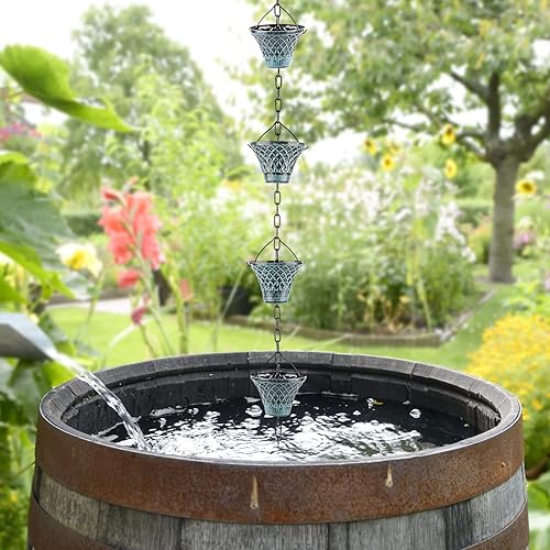 Miniatura 6 de Tfro & Cile Canaleta de cadena de lluvia, desviador de agua exterior, copas de lluvia decorativas para jardín, campanillas para decoración del