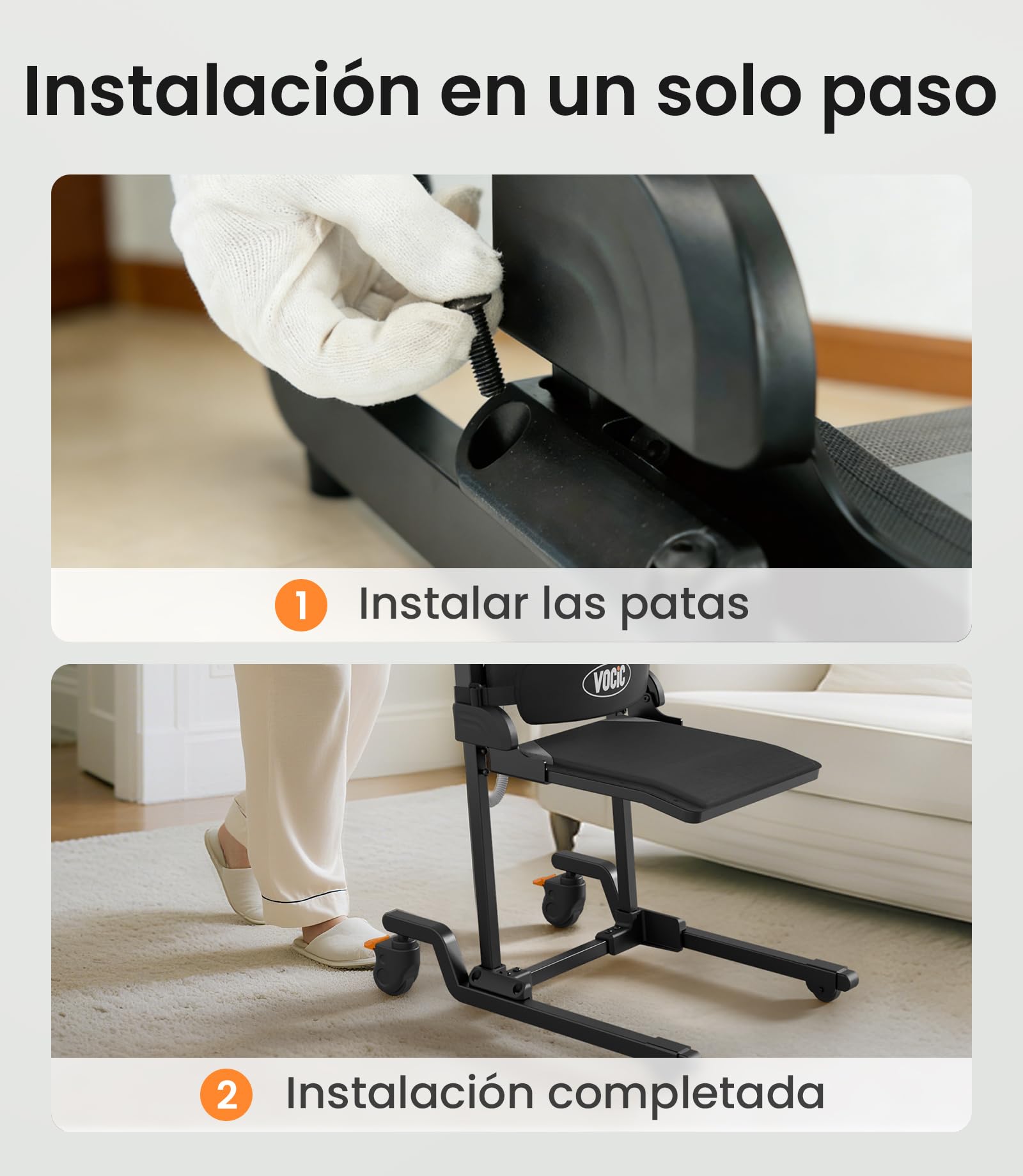 VOCIC AX35 Ayuda levantarse con Transferencia, Ruedas y Frenos | Mayores hogar, ayuda tras caída, elevador transferencia eléctrico, cama sofá silla ruedas, 4 ruedas freno compacto 160KG