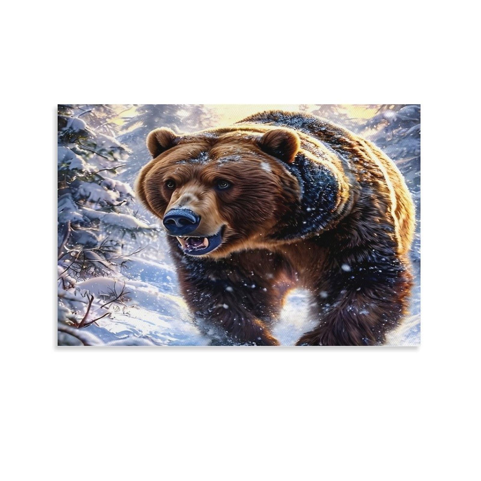 CPLVKWRQJ Snowy Bear Walk Individual Big Brown Bear Walking Snowy Woodland Canvas Wall Art - Office Canvas Print Fade Resistant Wall Focal Art Ready to Hang 16x24inch(40x60cm)